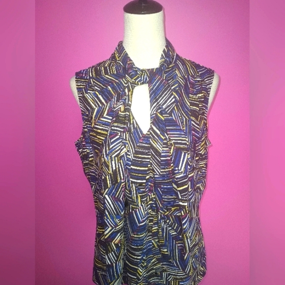 Evan Picone Ladies Striped Split Front Tie Summer Blouse (Size Large) - Picture 2 of 8